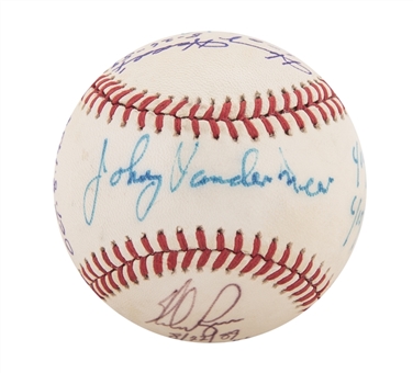 All-Time Pitching Feats Multi-Signed & Inscribed ONL Giamatti Baseball, Signed by (5) Including Haddix, Hershiser, Larsen, Ryan & Vandermeer (Beckett)